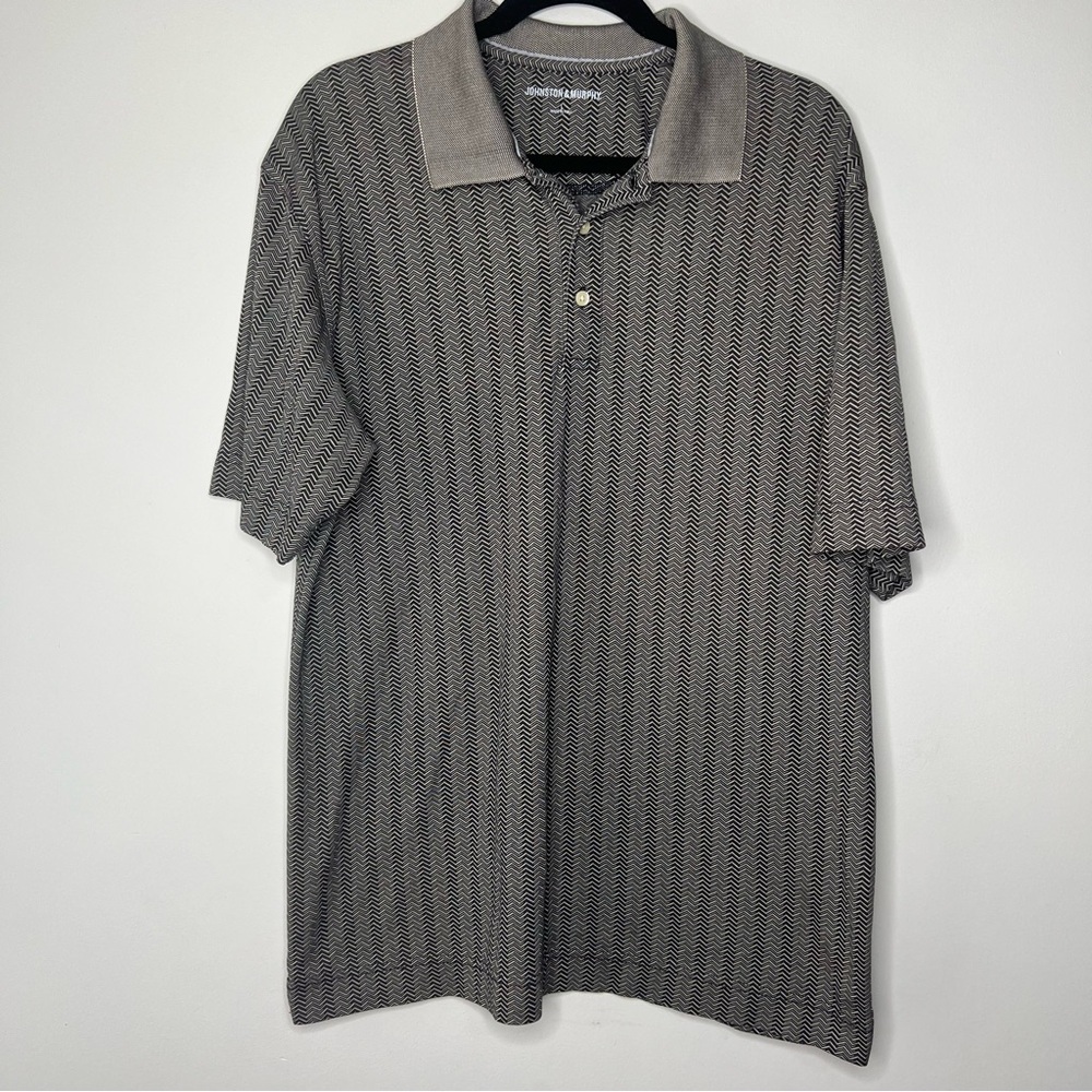 Johnston and Murphy Polo Shirt Black and Tan Herringbone Pima Cotton Blend sz L